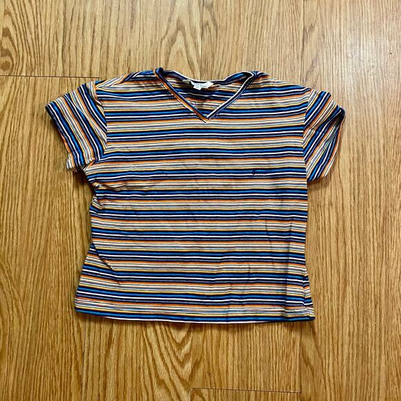Guess Y2k Blue Orange Striped Cropped Tee Shirt Youth XLarge Womens Small/Medium - Picture 3 of 16